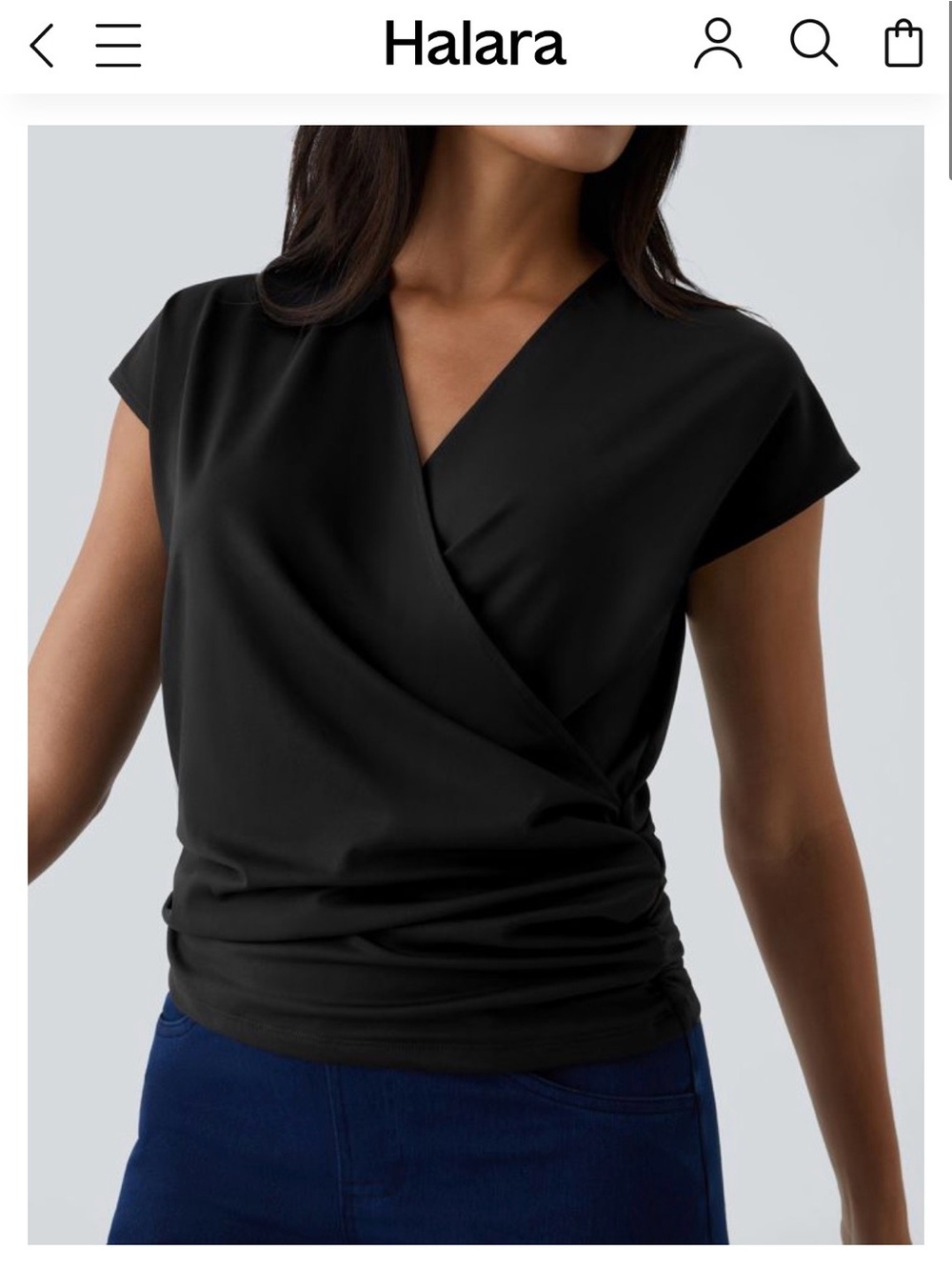 HALARA Black Draped Surplice Top